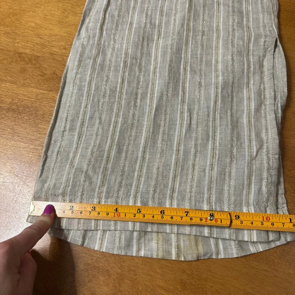 Magaschoni Linen Pants Womens L Pull On Striped Metallic Wide Leg Paperbag Waist - Picture 15 of 15